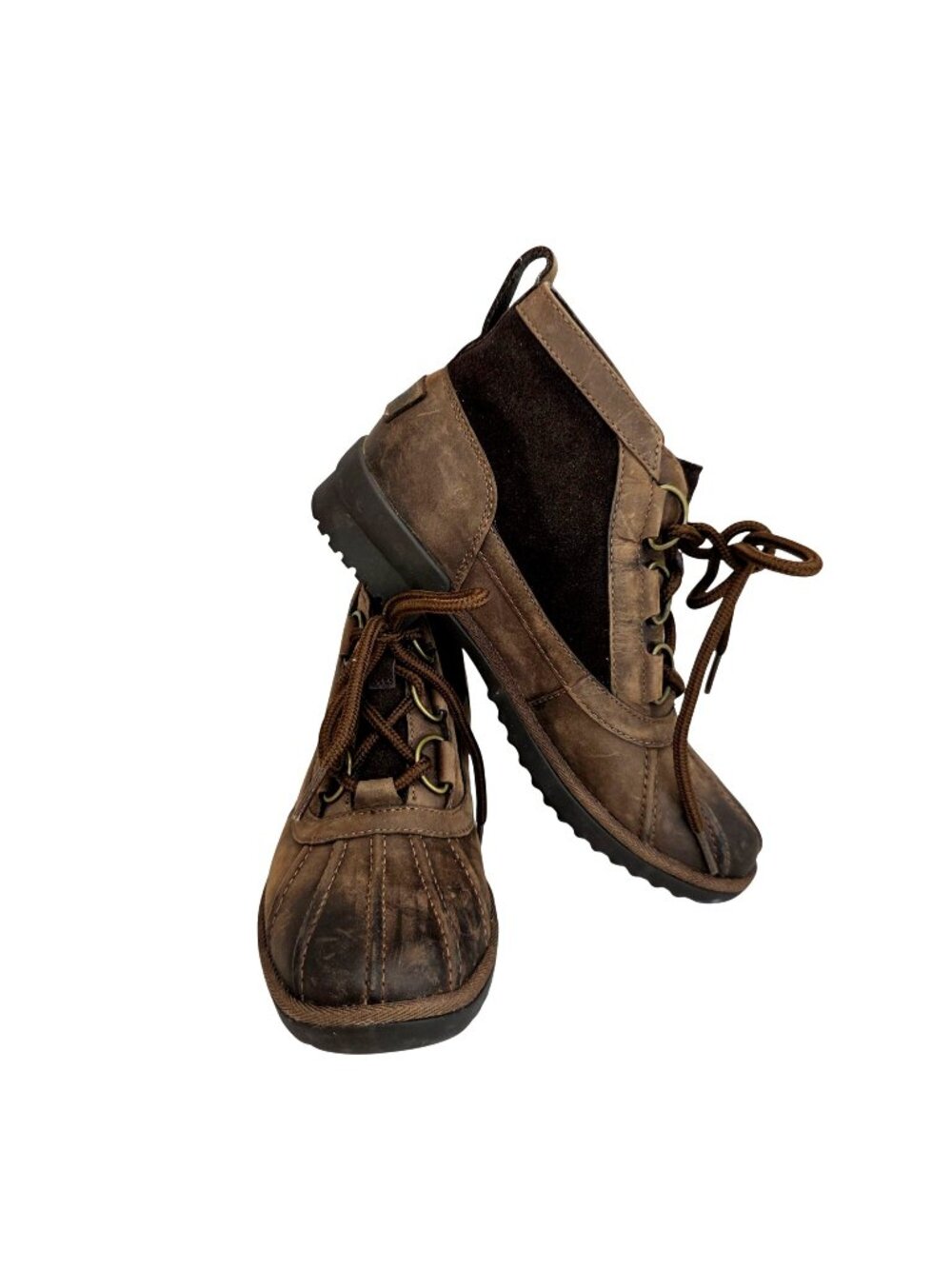 UGG Brown Leather & Suede Lace-Up Waterproof Ankle Boots Womens Size 6